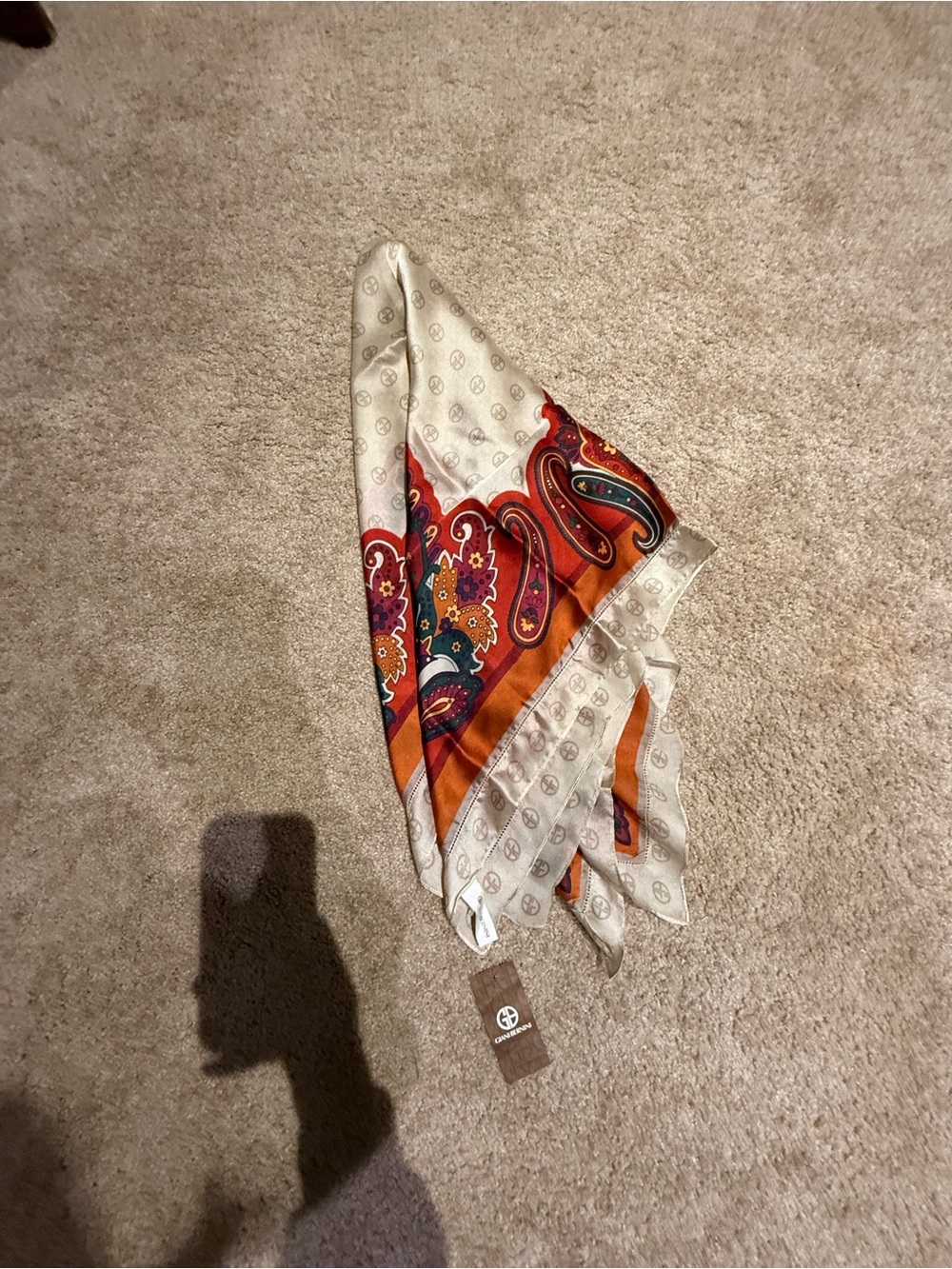 NWT Giani Bernini Signature Logo Paisley Square Scarf Wrap Orange Multi